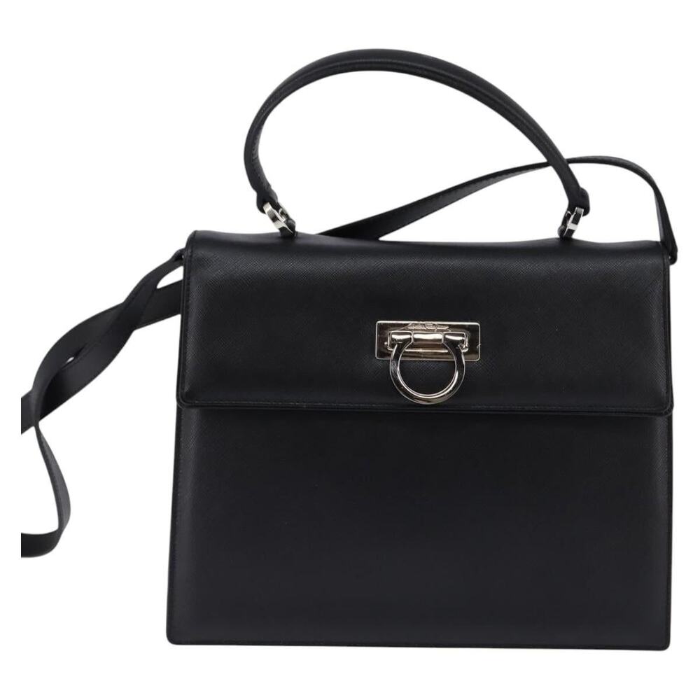 Salvatore Ferragamo Leather Gancini Handbag Black